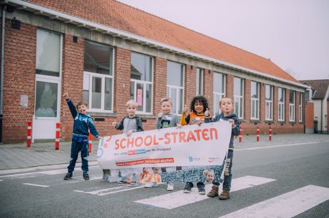 Promotiefoto van het School-straat-project in Hoogstraten. FOTO Paraatvoordeschoolstraat.be